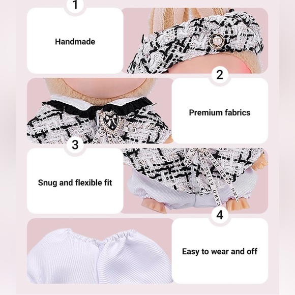 4pcs Handmade 15cm/17cm Doll Clothes Outfit for Labubu Accessories (No Doll) - Picture 2 of 3